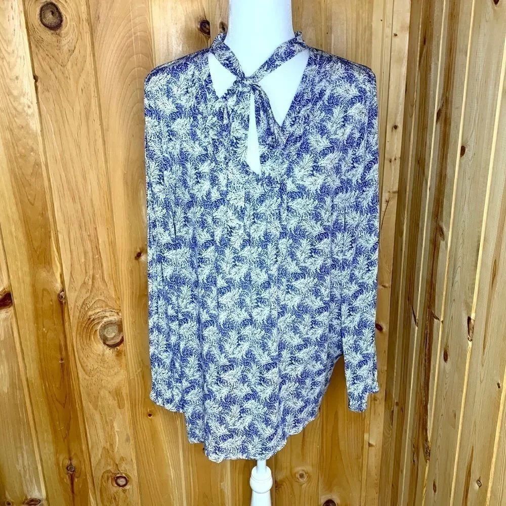 Lucky Brand tie front peasant blouse size L